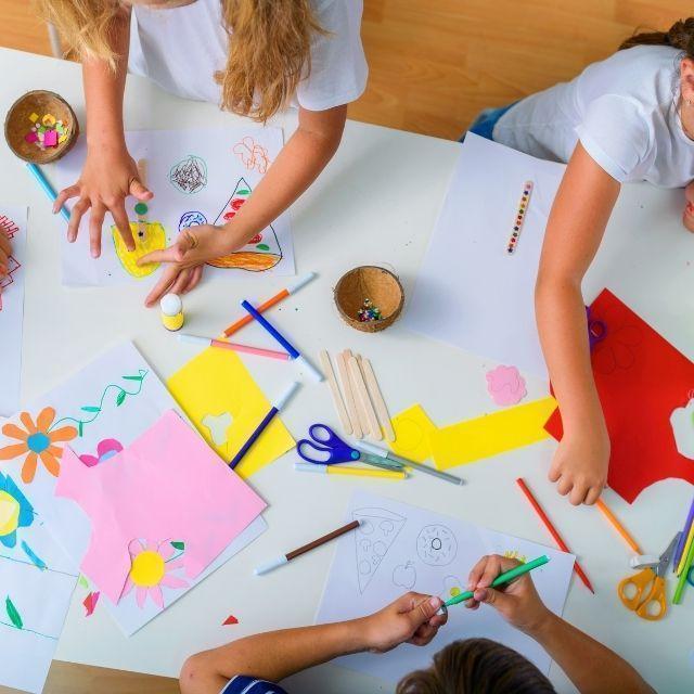 A busy kids craft table