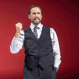 Joseph Fiennes on stage as Gareth Southgate