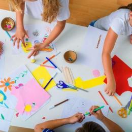 A busy kids craft table